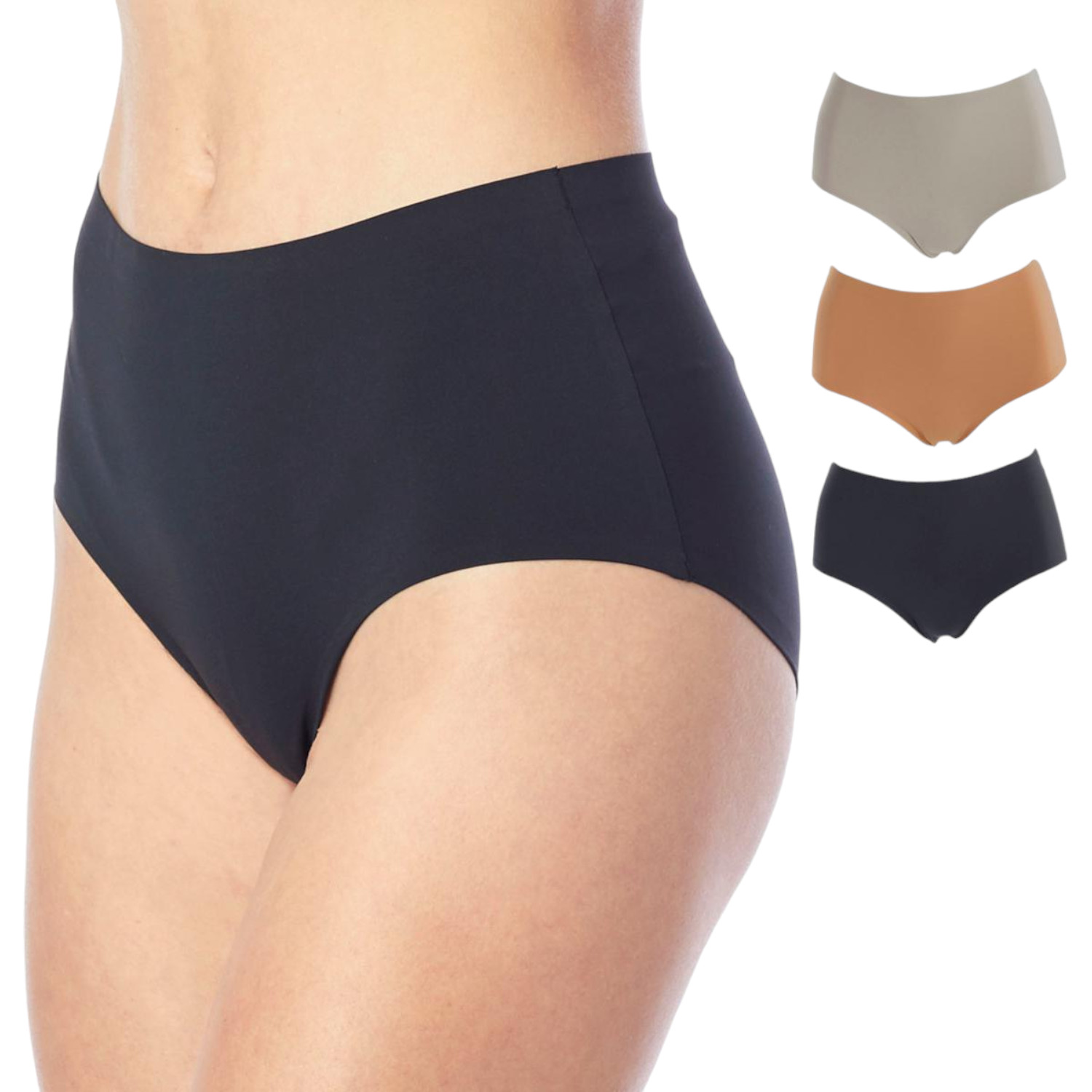 Rhonda Shear 3-pack High-Waisted Leisure Briefs Black/Beige/Dove Gray