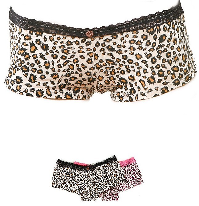 Leopard Lace Hipster Boyshort Panty Pink or Black S/M/L