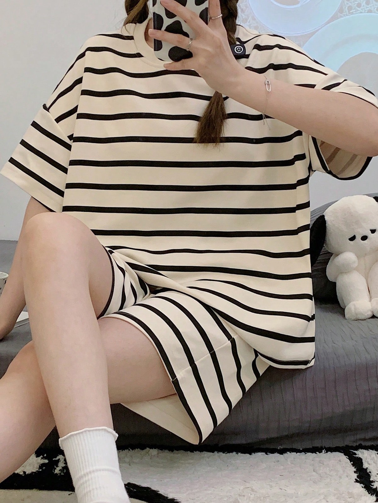 Ladies Comfortable Sleep and Loungewear Set with Short Sleeve Blouse and Shorts Cheap24