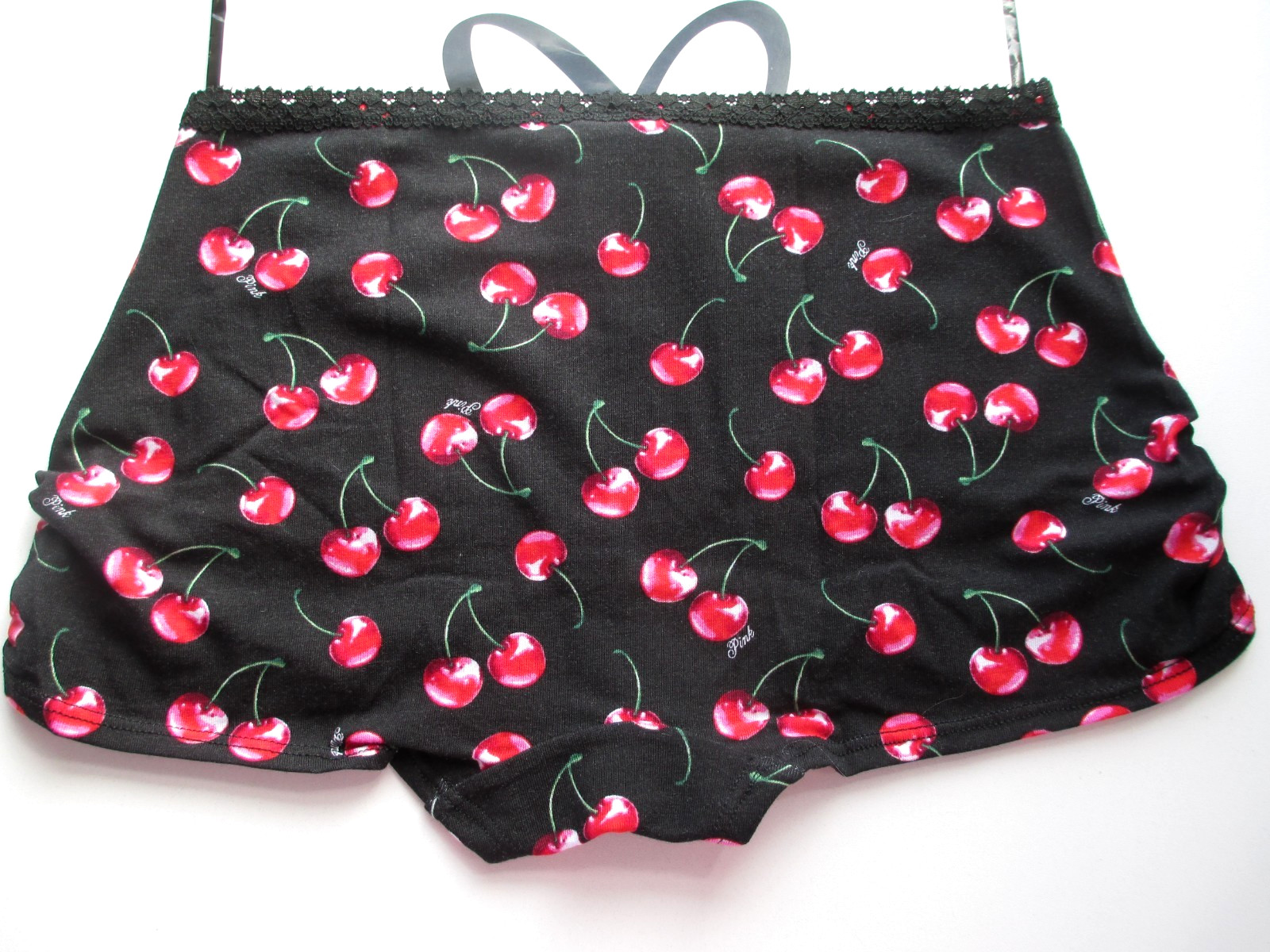 VICTORIA’S SECRET PINK Cotton Dorm Boyshort Panty VS Black Red Cherries S M L XL