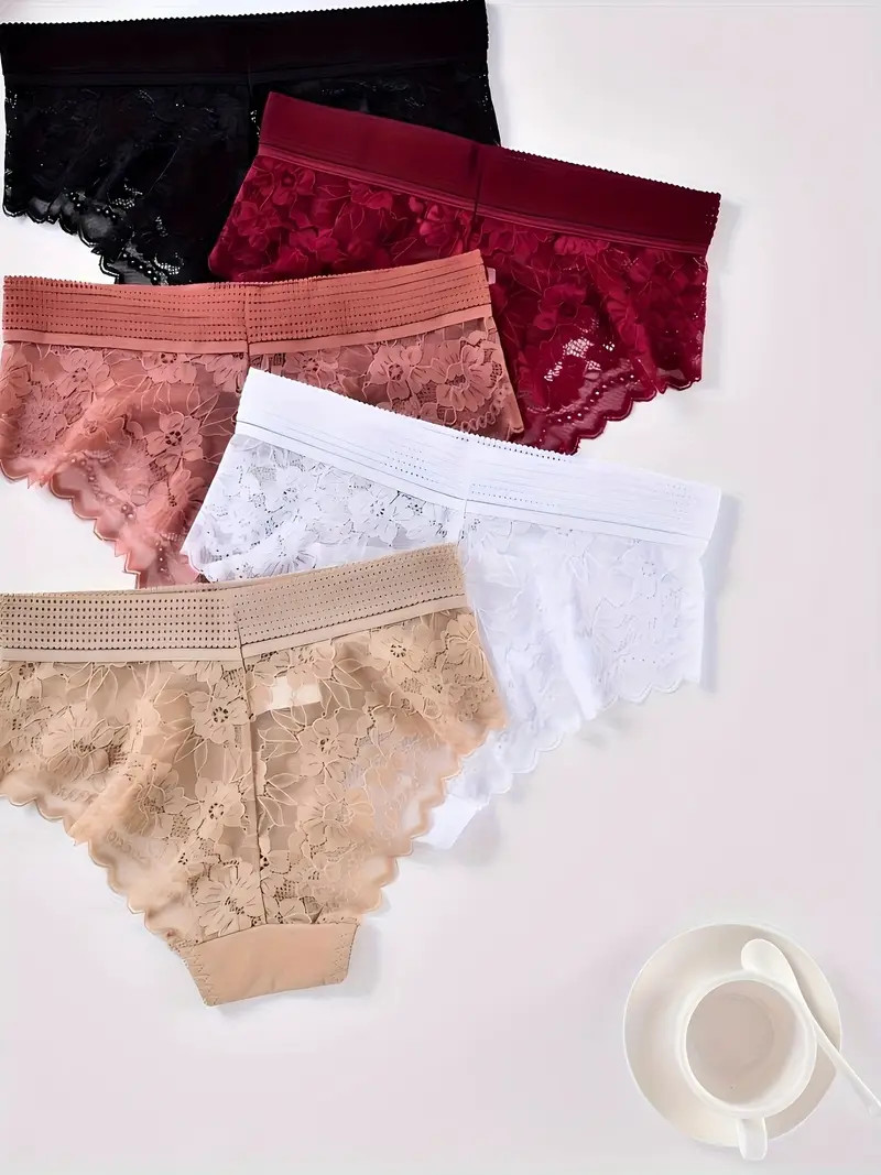 6pcs Ladies High Waist Stretchy Lace Trim Panties, Soft And Comfortable