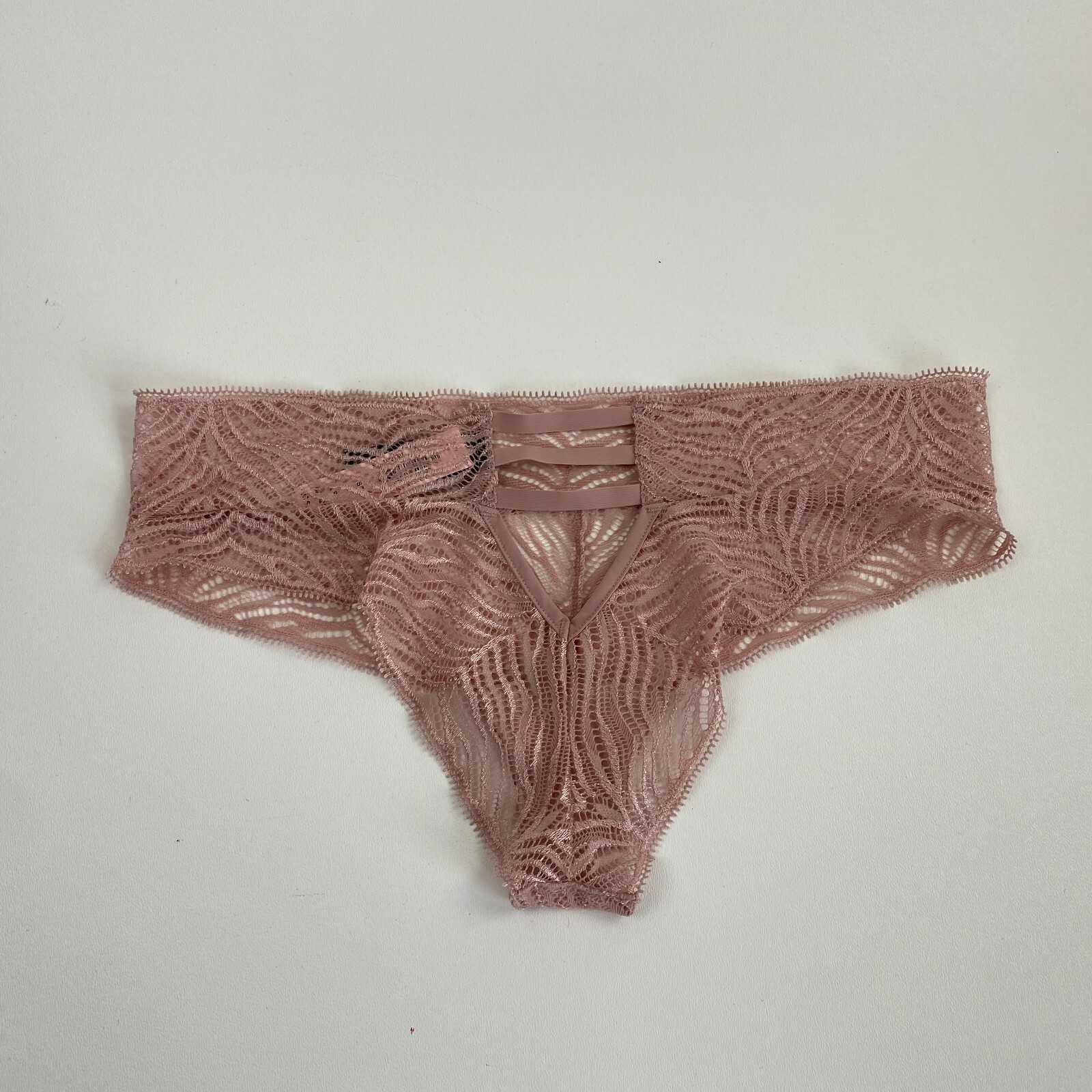 Victoria’s Secret Lace Zebra Pattern Tanga Panties Beige Size XL NWT