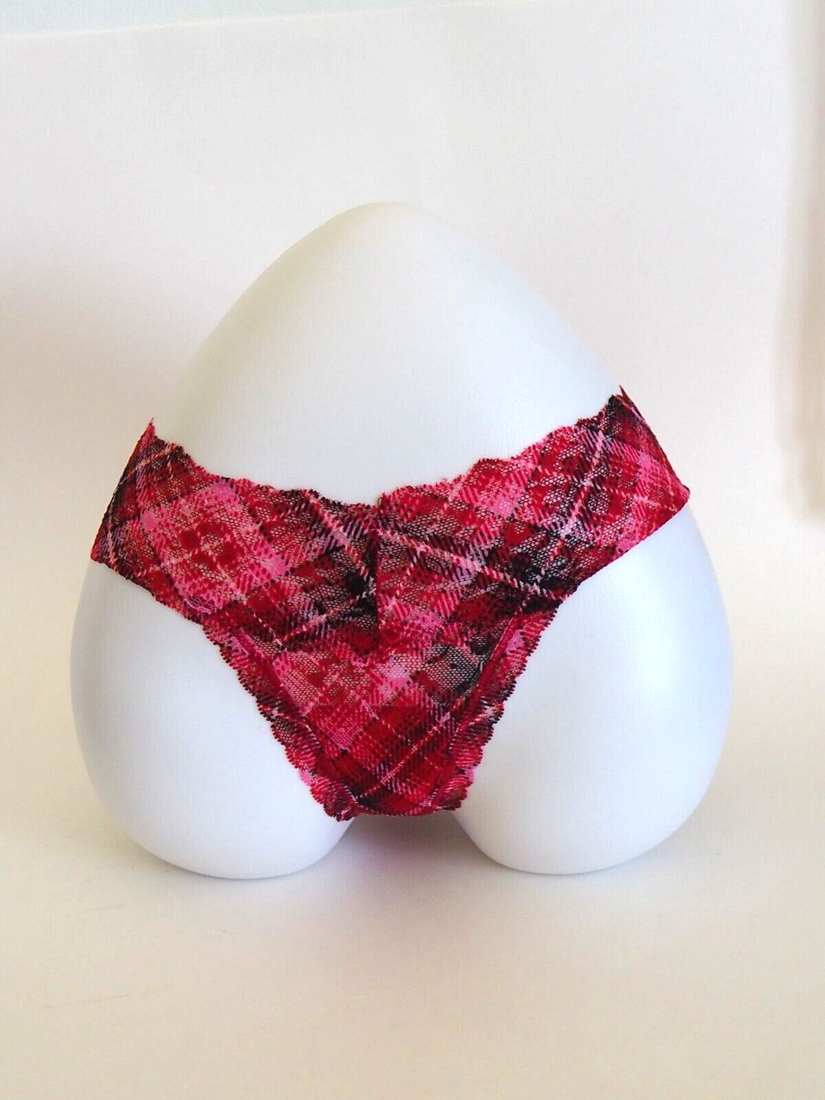 Victoria’s Secret Red – Black Plaid Lace Thong Panty Size X Small NWT XS