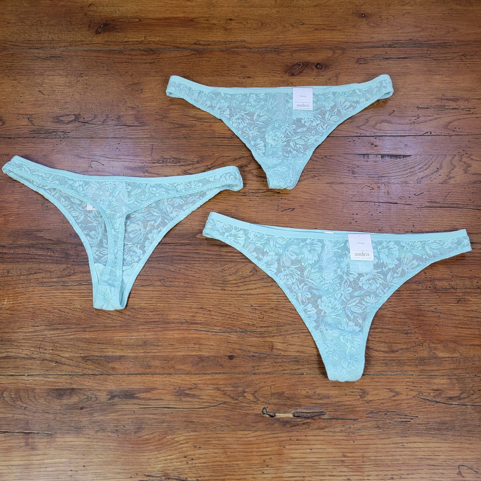 (3) Auden Womens Large (12-14) Nylon Mesh Thong Underwear Target L Green Floral