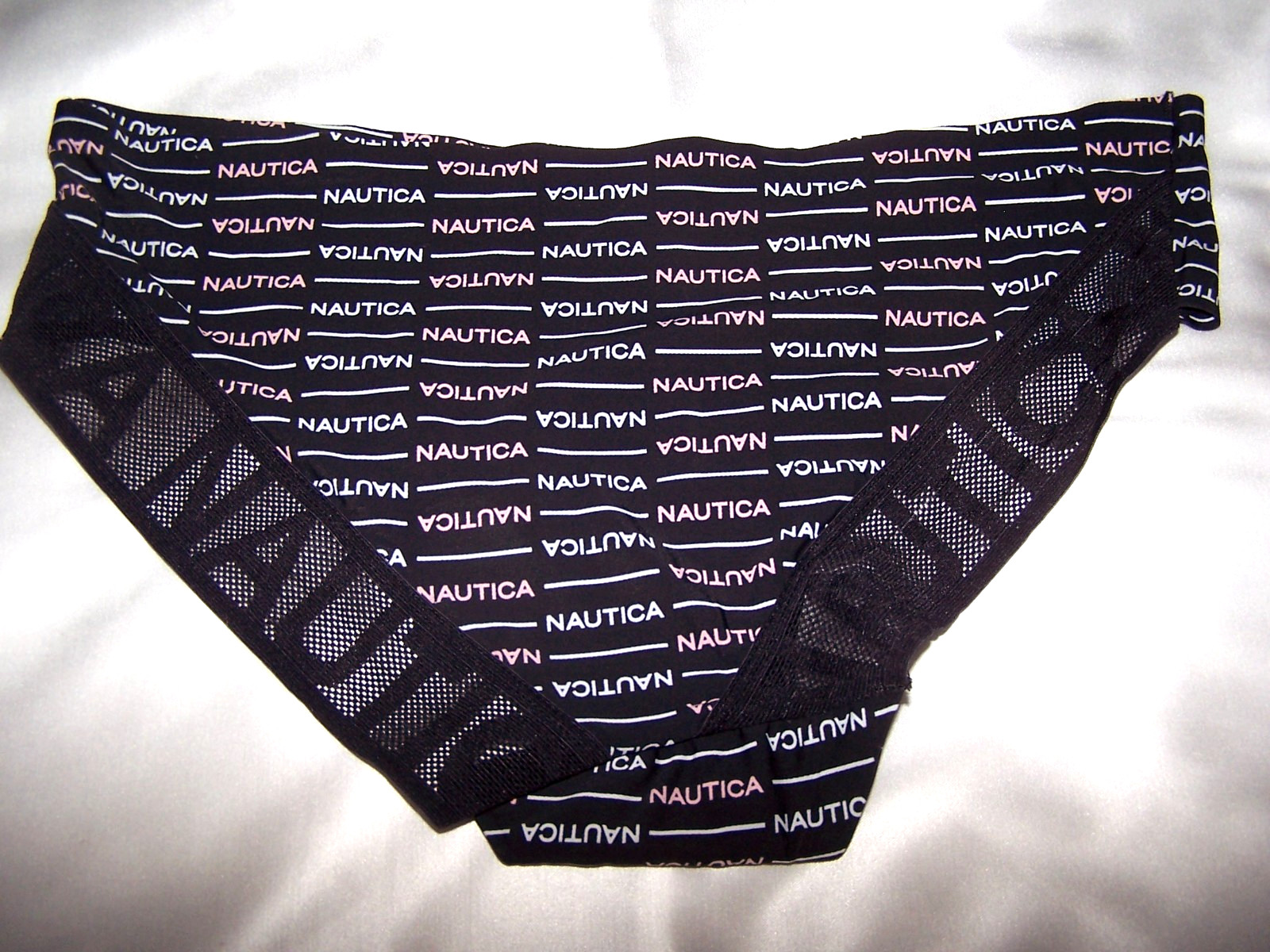 NAUTICA Bikini Panties, Black White Pink, Mesh Trim, Nylon Spandex – Size M