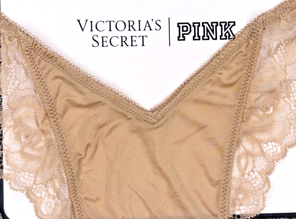 Victoria’s Secret Very Sexy NWT Medium Beige Lace Trim High Leg Thong Panty