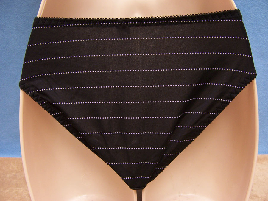 ONLY YOU Robeto Bikini Panties black with fine purple Stripe Satin bow NEW