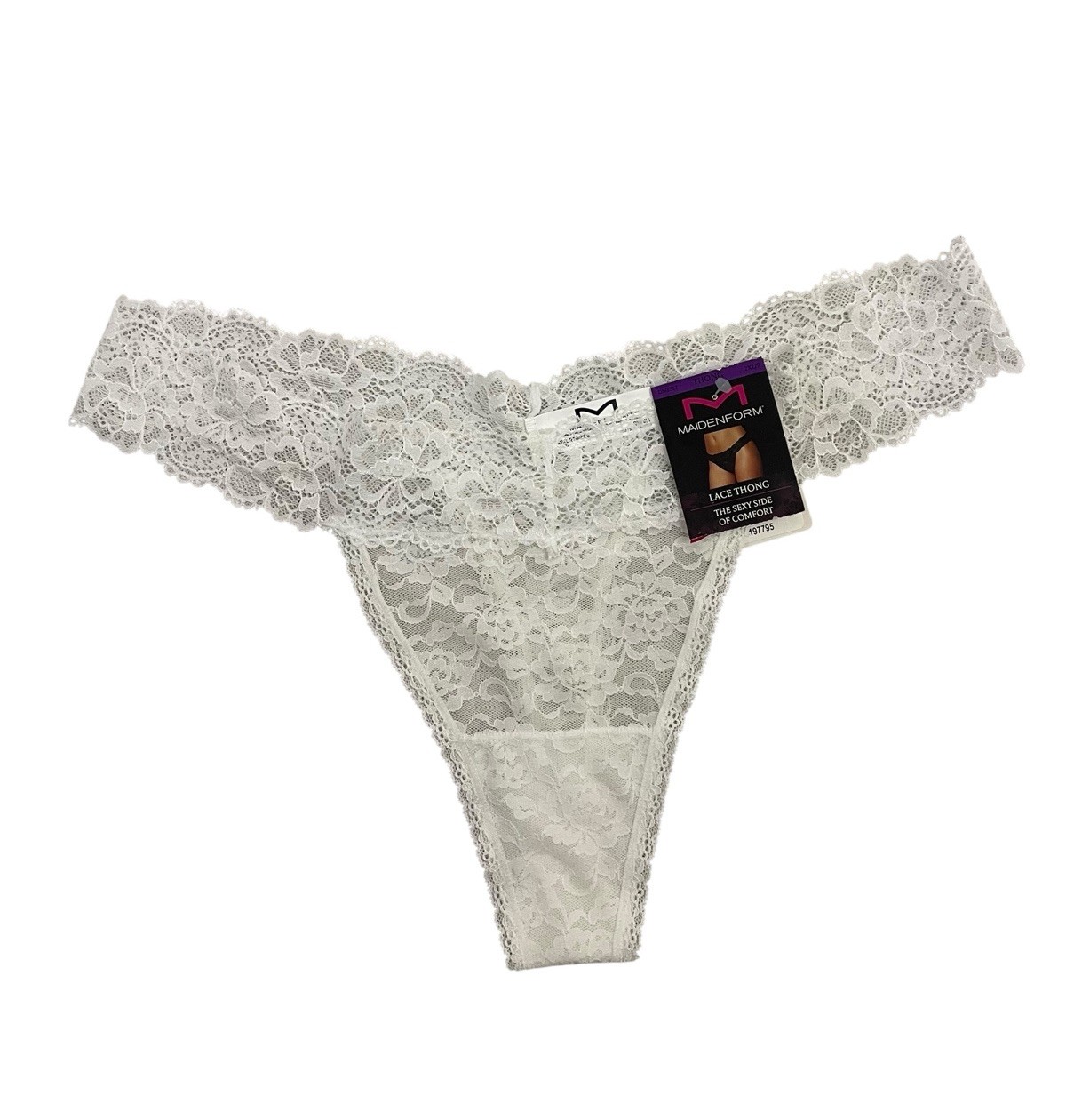 Maidenform White Lace Thong Size 2XL/9 – 86% Nylon And 14% Spandex