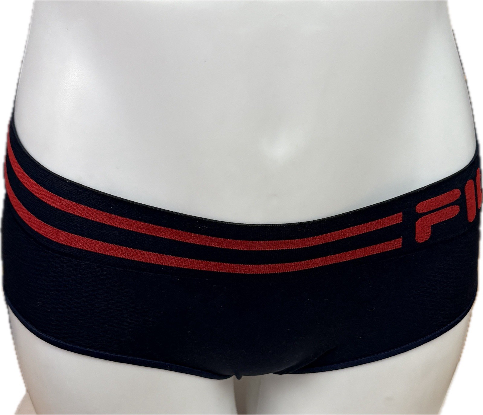 Fila L Red-Navy-Gray Striped Name Logo Waistband Seamless Hipster Panties-3-Pk