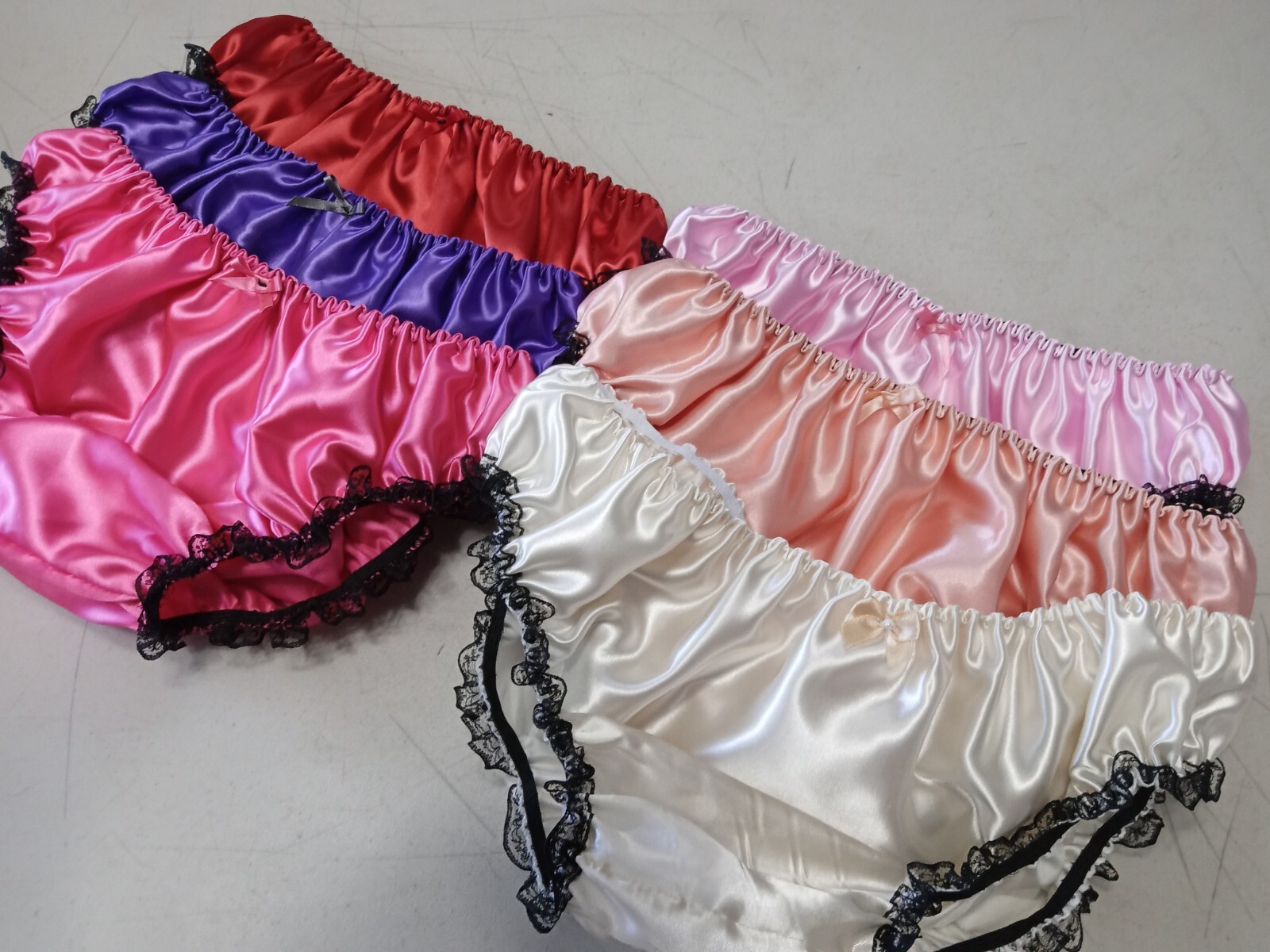 BEAUTIFUL HANDMADE UNISEX SEXY SILKY SATIN PANTIES WITH BLACK LACE TRIM 6 PACK