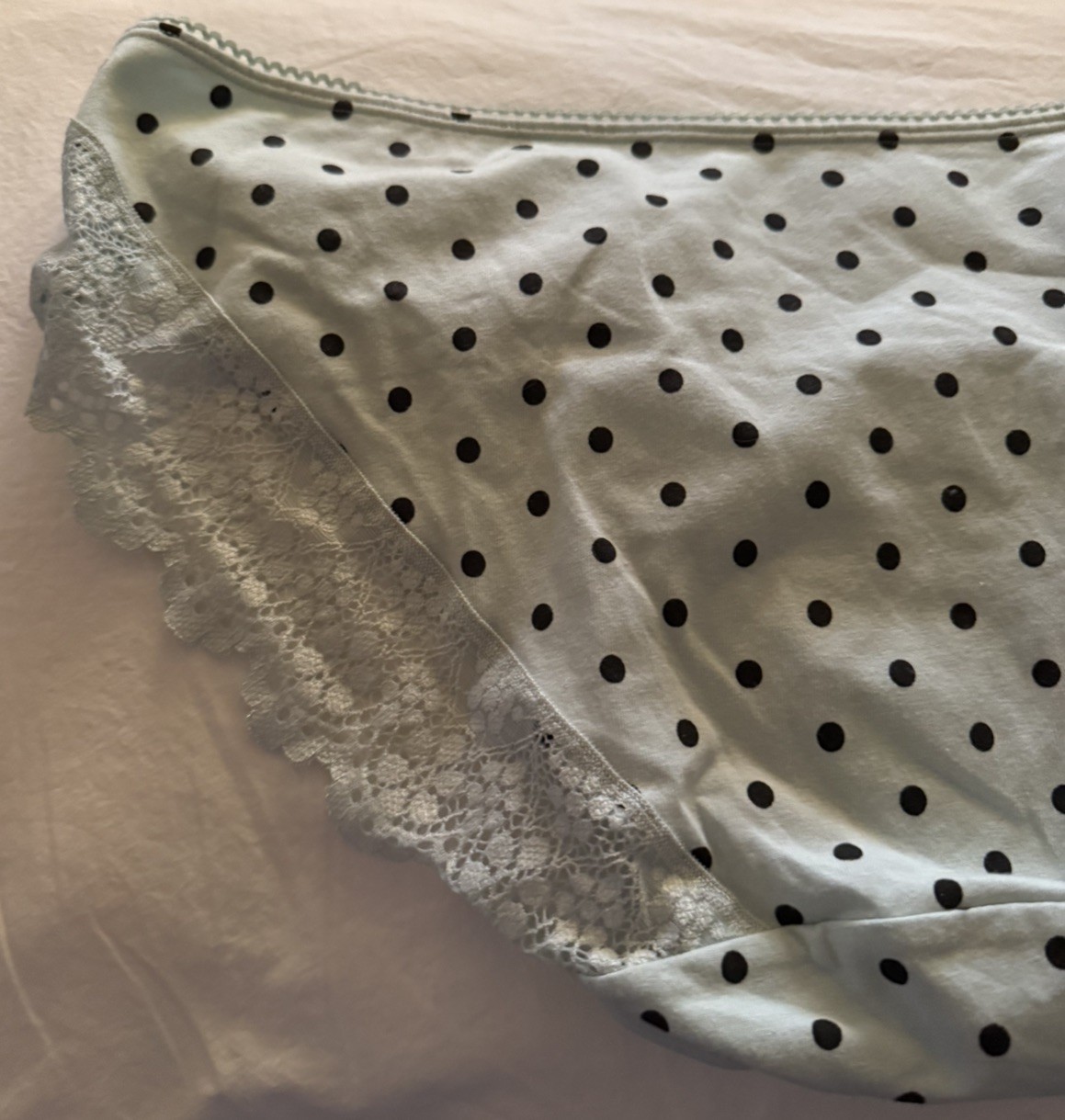 Cacique NWT Sexy Mint Lace-Trim Back Hipster Panty w/Black Polka Dots Plus Sz 12