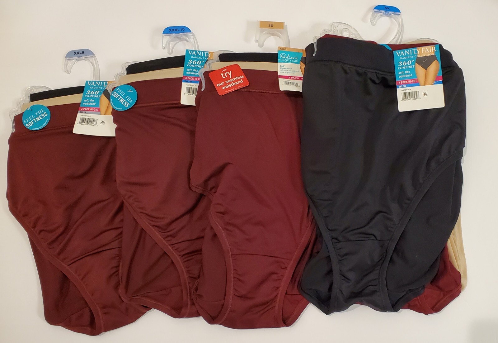 Vanity Fair PLUS Radiant 360 Comfort Soft Hi-Cut 3-Pk Wine, Beige, Black 2XL-5XL