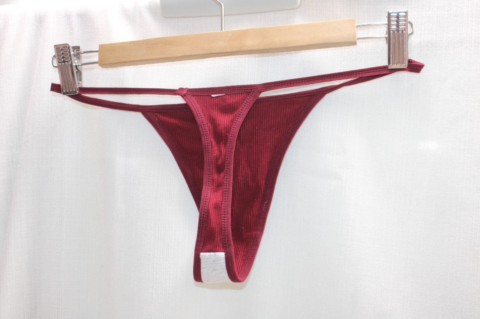 Sexy Burgandy Ribbed Cotton Polyester G string Thong Panties MEDIUM