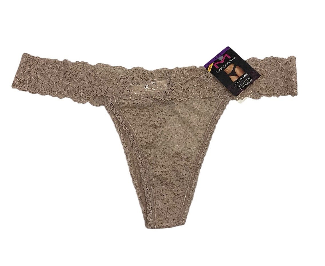 Maidenform Beige Lace Thong Size 2XL/9 – 86% Nylon And 14% Spandex