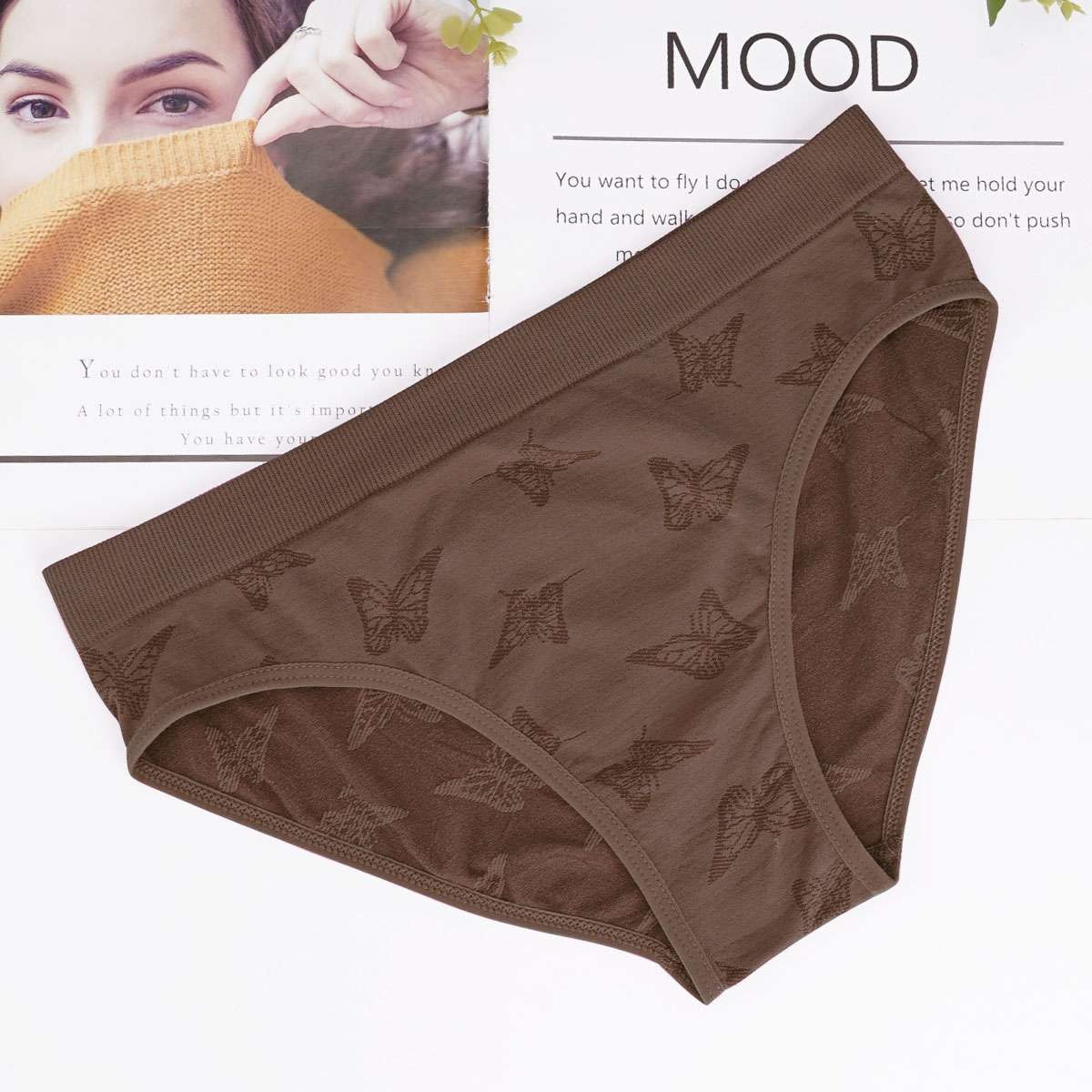Women Breathable Low Rise Panties Butterfly Jacquard Brief S, M, L, XL, 2XL