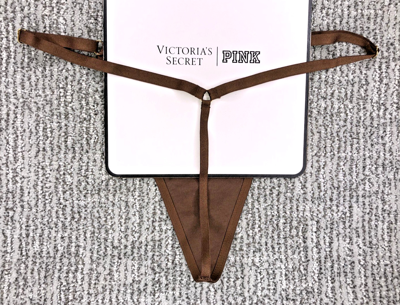 Victoria’s Secret Very Sexy NWT Large Brown Adjustable V String Hardware Panty