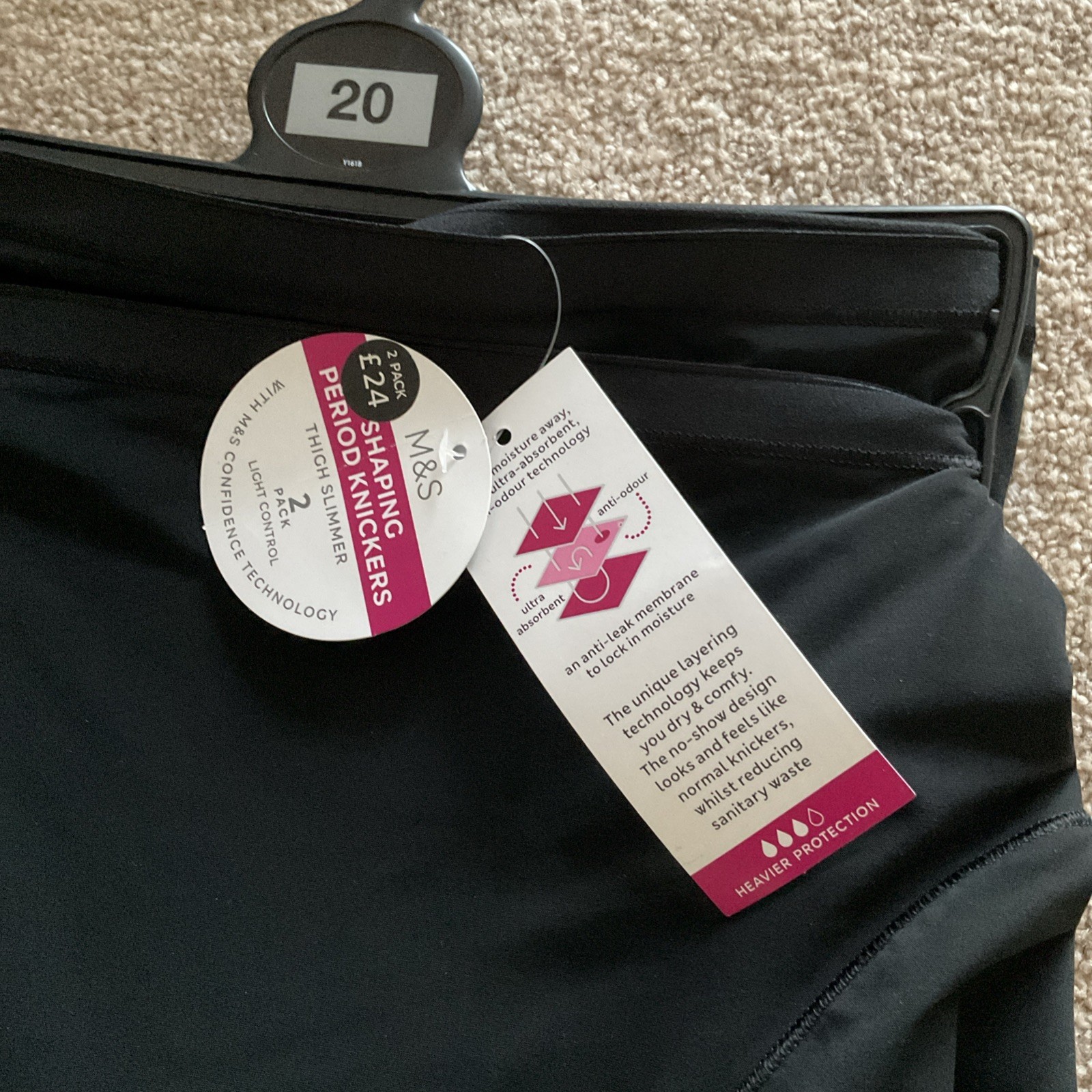 RRP £24 M&S 2 Pack Size 20 Shaping Period Thigh Slimmer Knickers Black