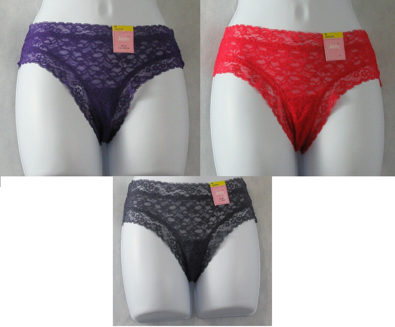 Jenni by Jennifer Moore Women’s Cheeky Lace Hipster Panty, Assorted Colors