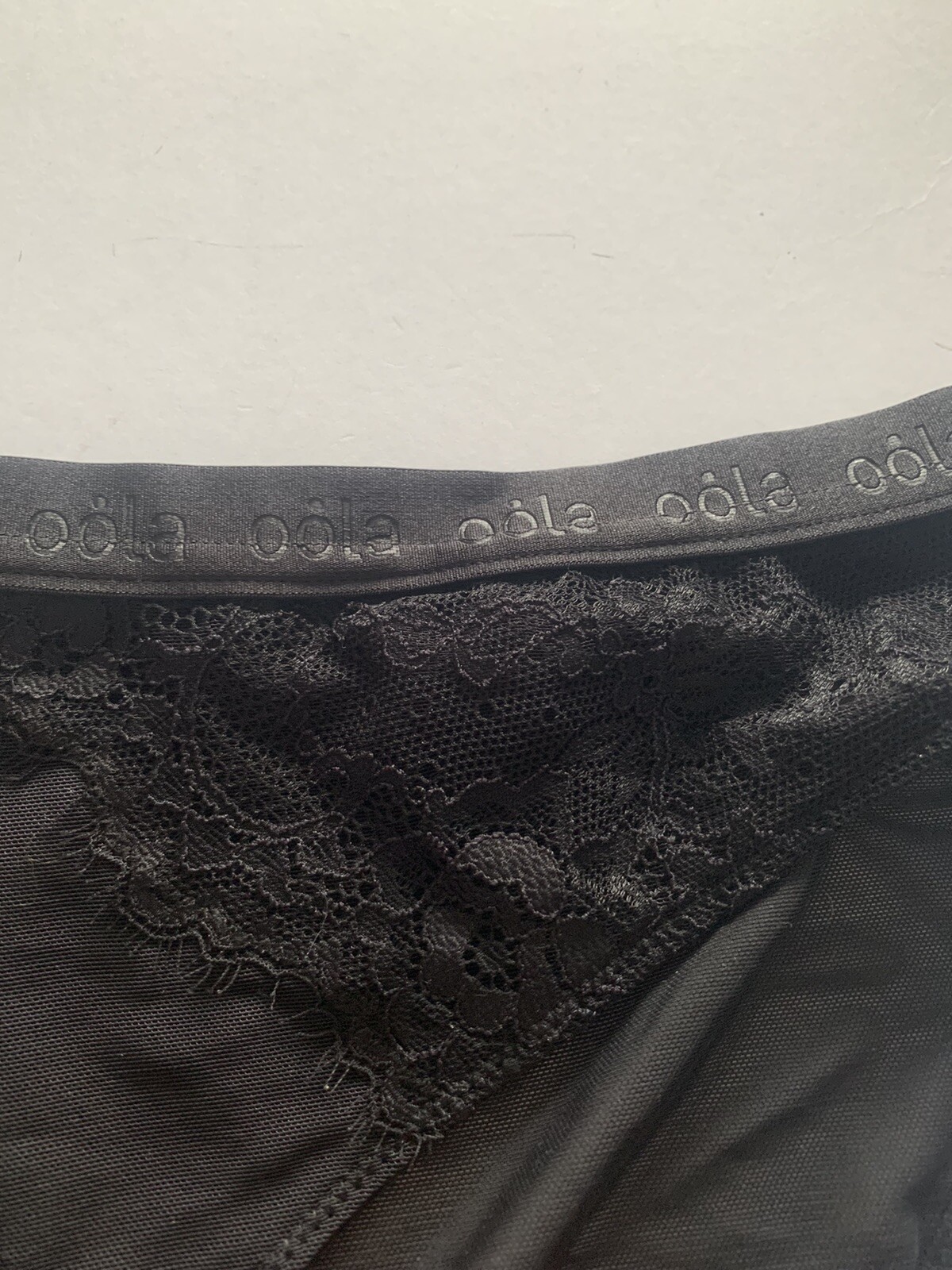 Oola Lace & Logo Bikini Brief 18-20 Black Mesh Rose Gold Hardware RRP £22 BNWT