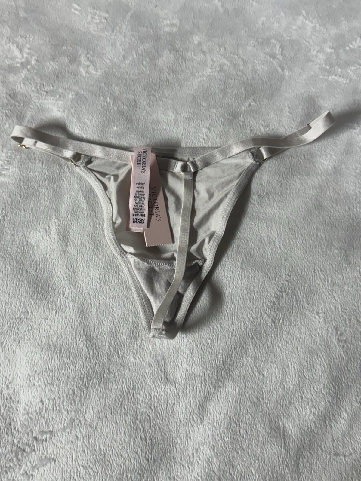 Victoria’s Secret V-String Panty NWT Silver Satin Adjustable Strap Size S