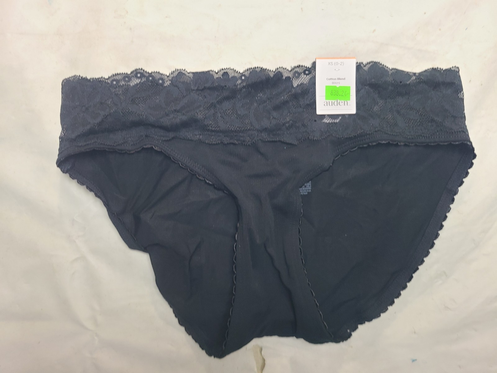 Women’s Cotton Blend Bikini Underwear with Lace Auden Black Size XS