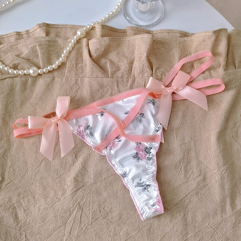 Sweet Girls Lady Bow Floral Panties Thongs T-back Underwear Sexy Lace Underpants