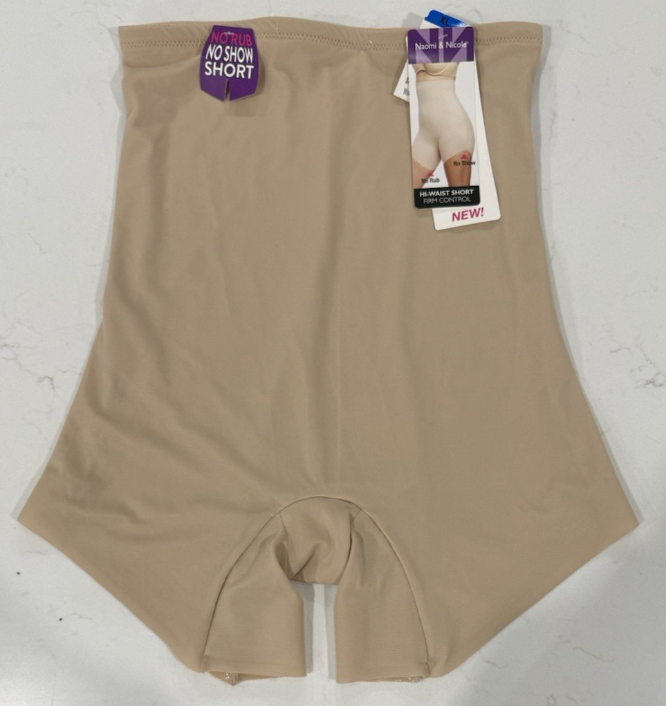 Naomi & Nicole Women’s size XL No Rub No Show Beige Short High Waist Control NWT