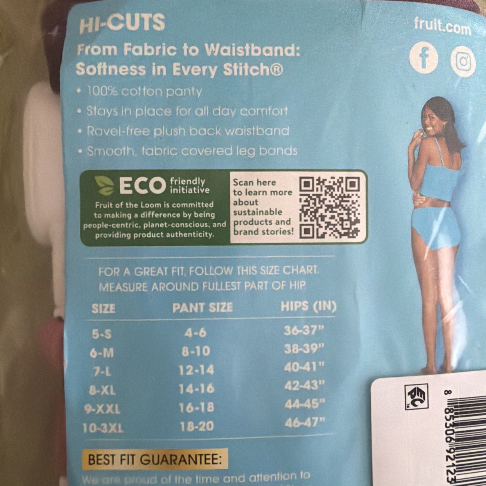 Ladies Fruit Of The Loom 6 Cotton Hi-Cuts Ravel Free Waist Band/No Ride Up Brief