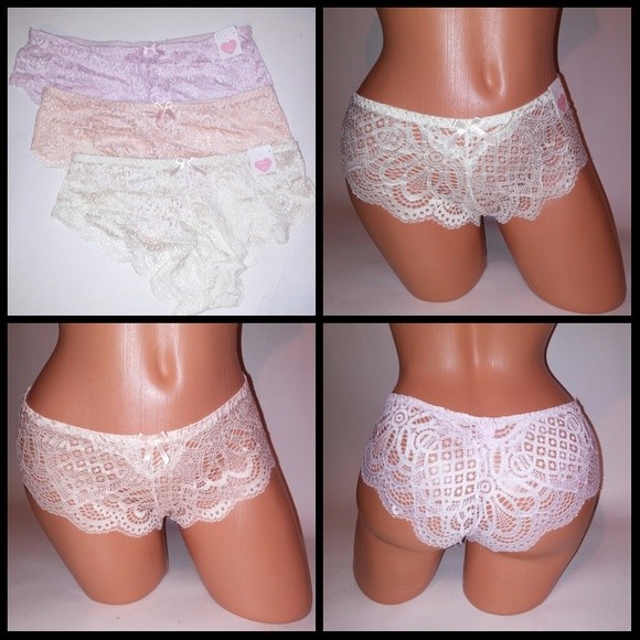 Set of 3 True Panties Bikini Medium Light Pink Ivory Light Orange Lace New