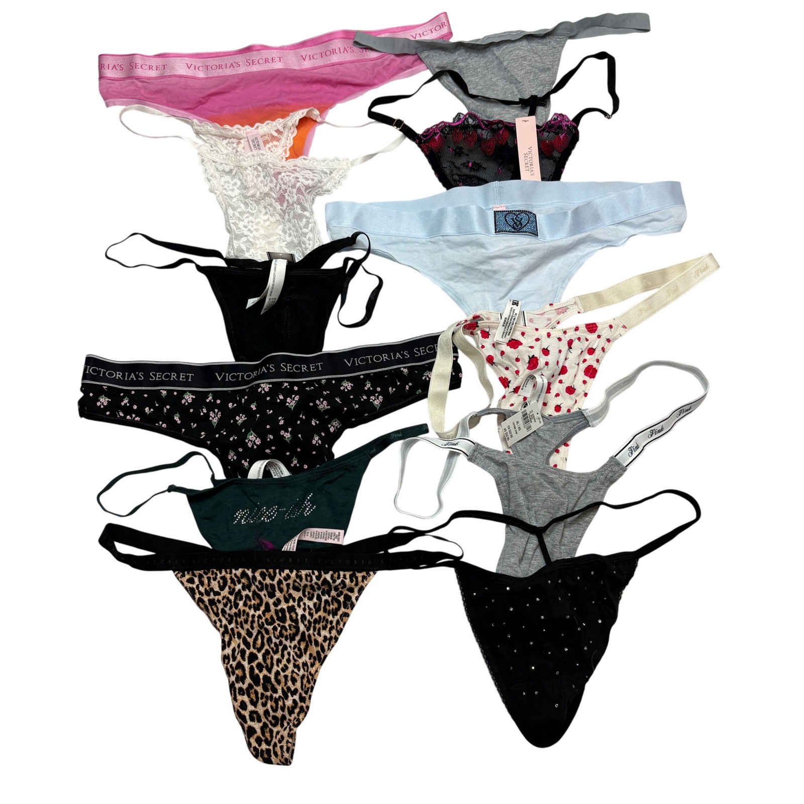 Lot Of 12 Victoria’s Secret PINK Panties Womens XL Multicolor Thong Lace Floral
