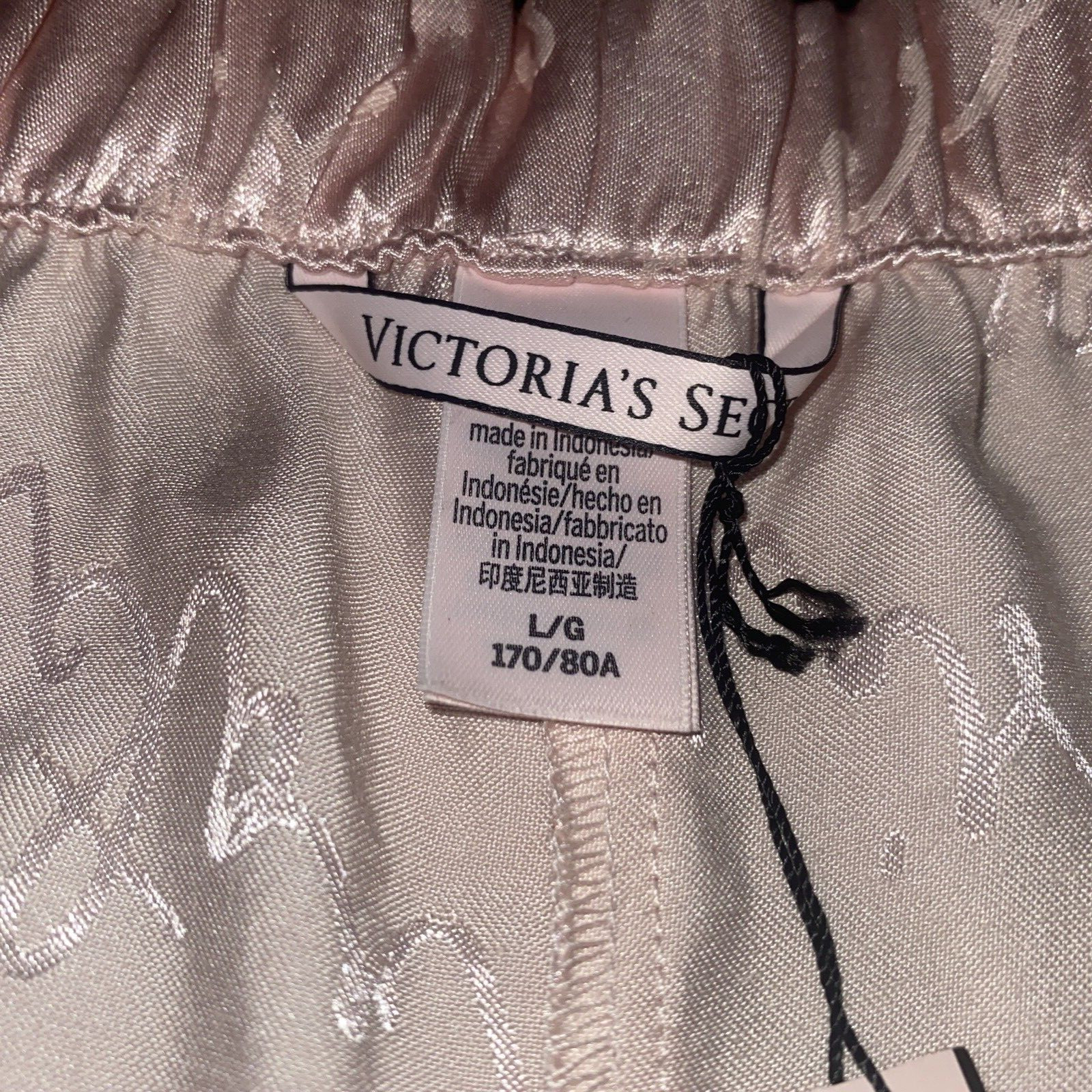 Victoria s Secret Satin Pale Pink White Leg Full Pantie L 34 x 13 NWT Indonesia