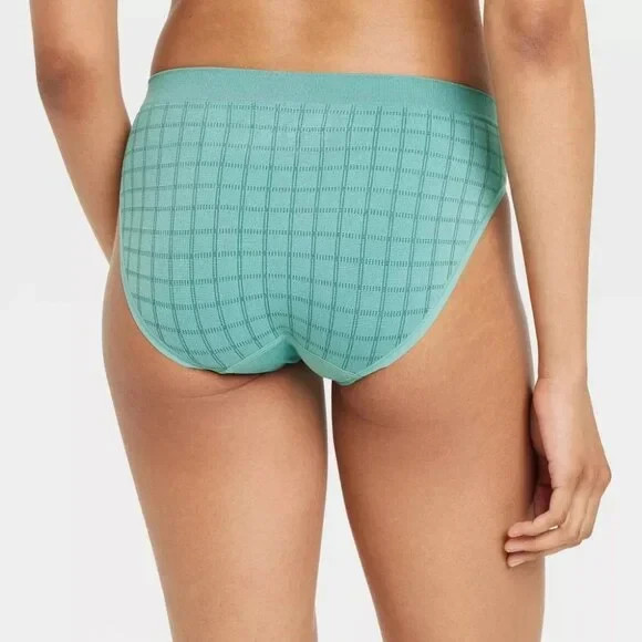 Women’s Seamless Bikini Underwear – Auden Tidal Flow Green Plaid XS NWT