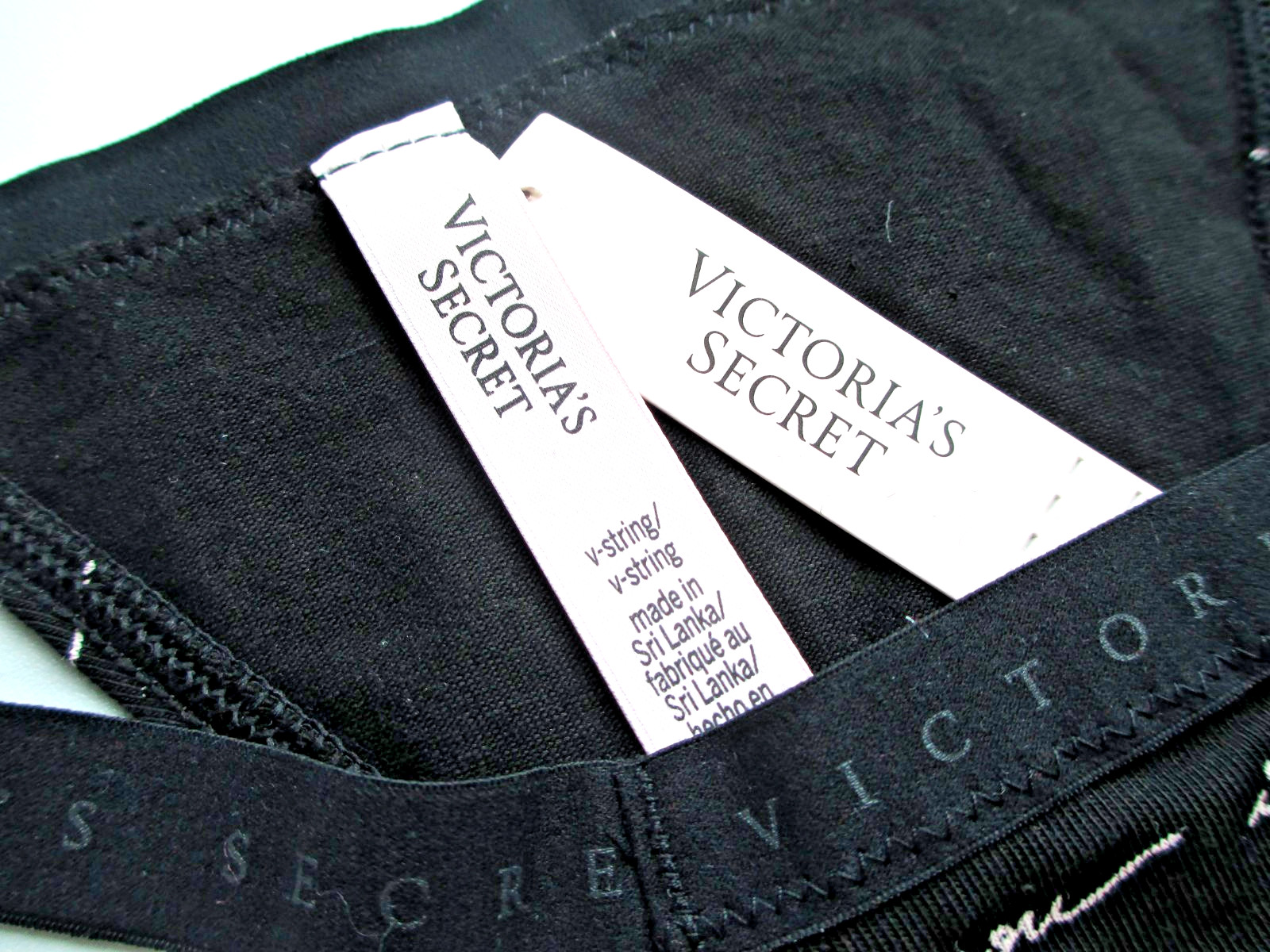 VICTORIA’S SECRET Cotton V-String Thong Panty S L Black Script NWT FREE SHIP 4+