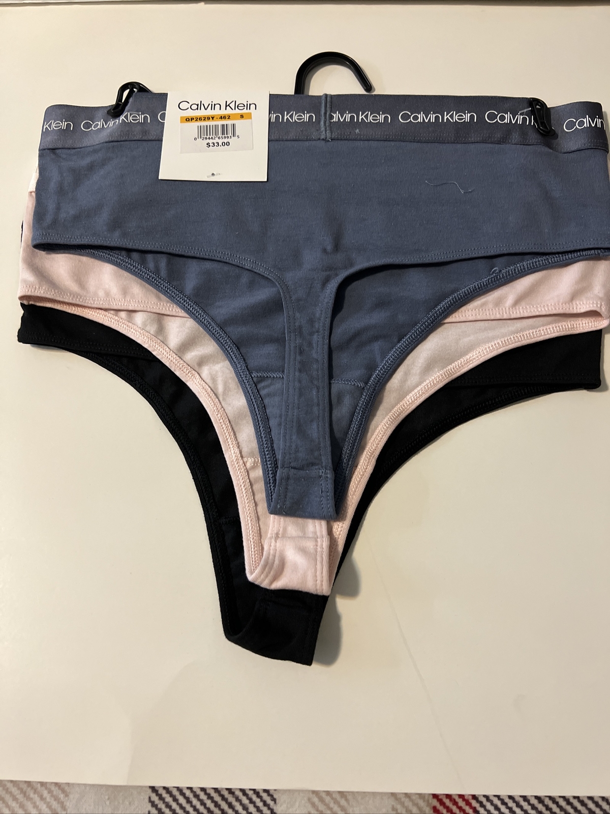 Calvin Klein Womens Small Thong Panties 90% Cotton MID RISE 3-pk Gray Pink Black