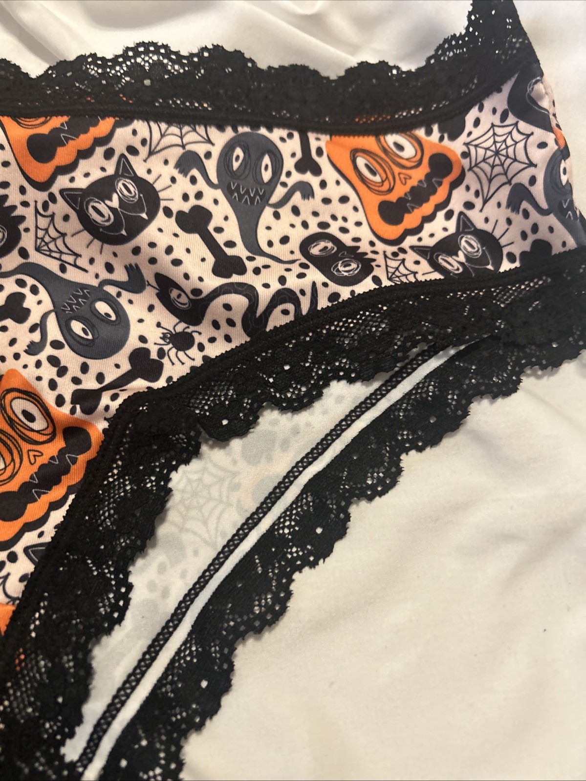Morvia 3pk lace trim goth Skater Emo Goth panties M Blk Orange Ghost Cats Vamp