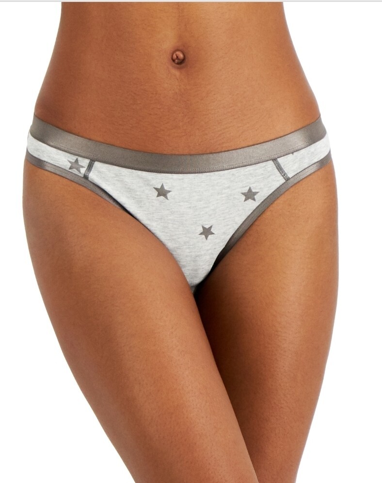 Jenni Cotton Print Satin Trim Thong Gray Orange Beige Tiger Large 3 Pack