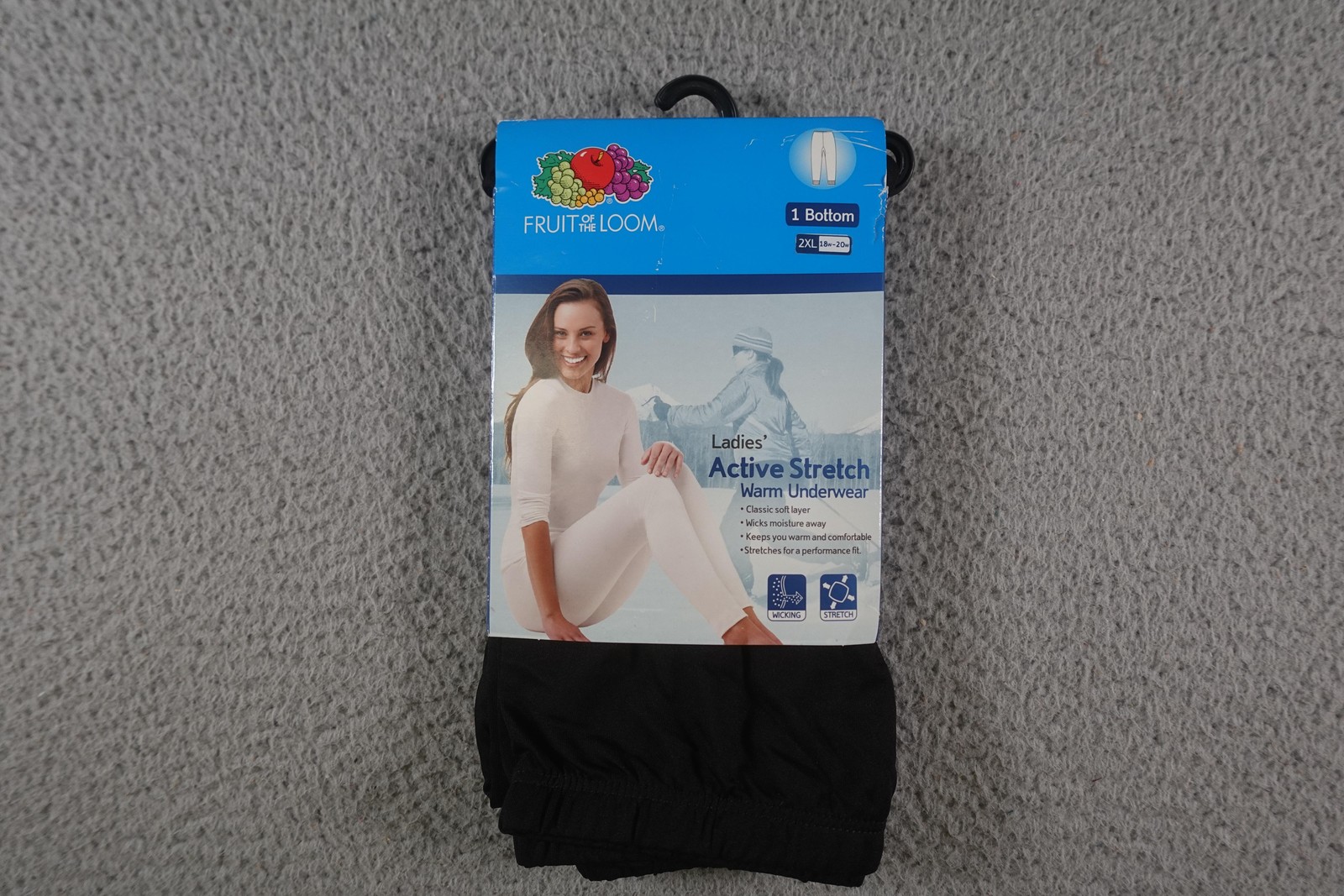 Fruit Of The Loom Long Johns Womens 2XL Black Active Stretch Warm Underwear