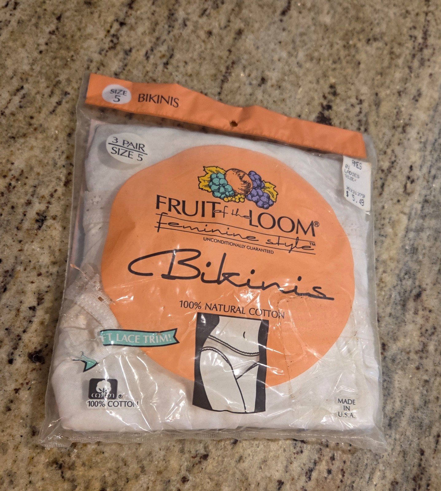New VTG 90s FRUIT OF THE LOOM Bikini Panties Size 5 White 3 PAIR Lace Trim