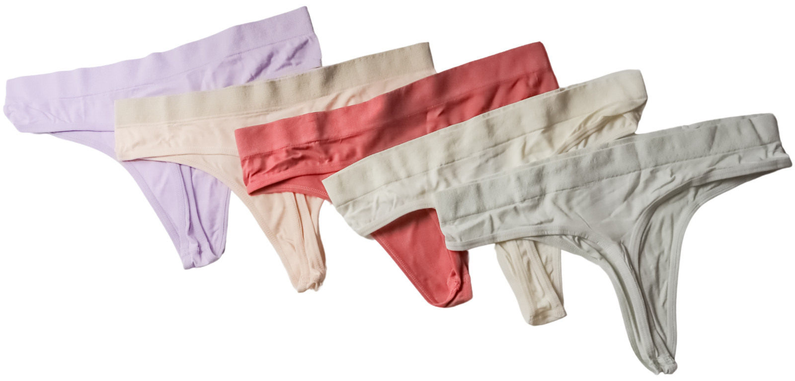 5 Pack Women’s Thong Panties Size M Assorted Colors Purple Beige Rose Gray White
