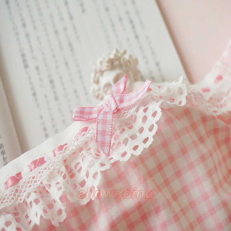 Lolita Bow Pink Lattice Panties Kawaii Ruffle Briefs Waisted Panties Underwear