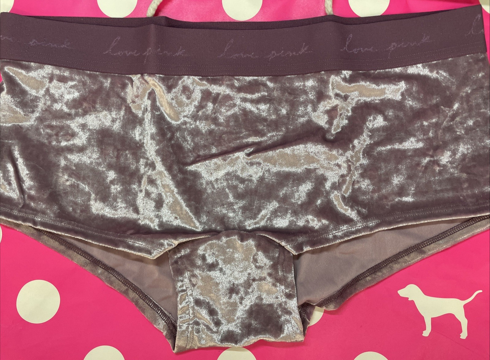 2021 Victoria’s Secret L Wide Band Velvet Velour Boyshort Panties NEW Purple