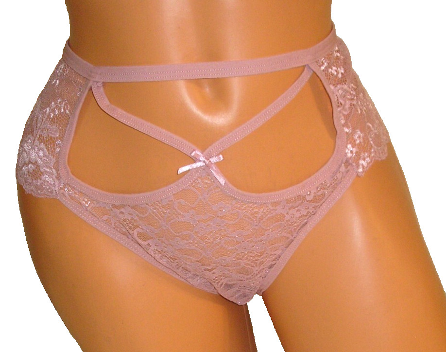 Panties Lingerie Open & Strap Front Dusty Rose Lace Hipster, XXL Adult Gift