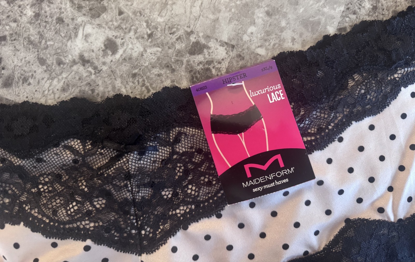 NWT MAIDENFORM XXL SATIN SMOOTH NUDE BLACK POLKA DOT FLORAL LACE HIPSTER PANTIES