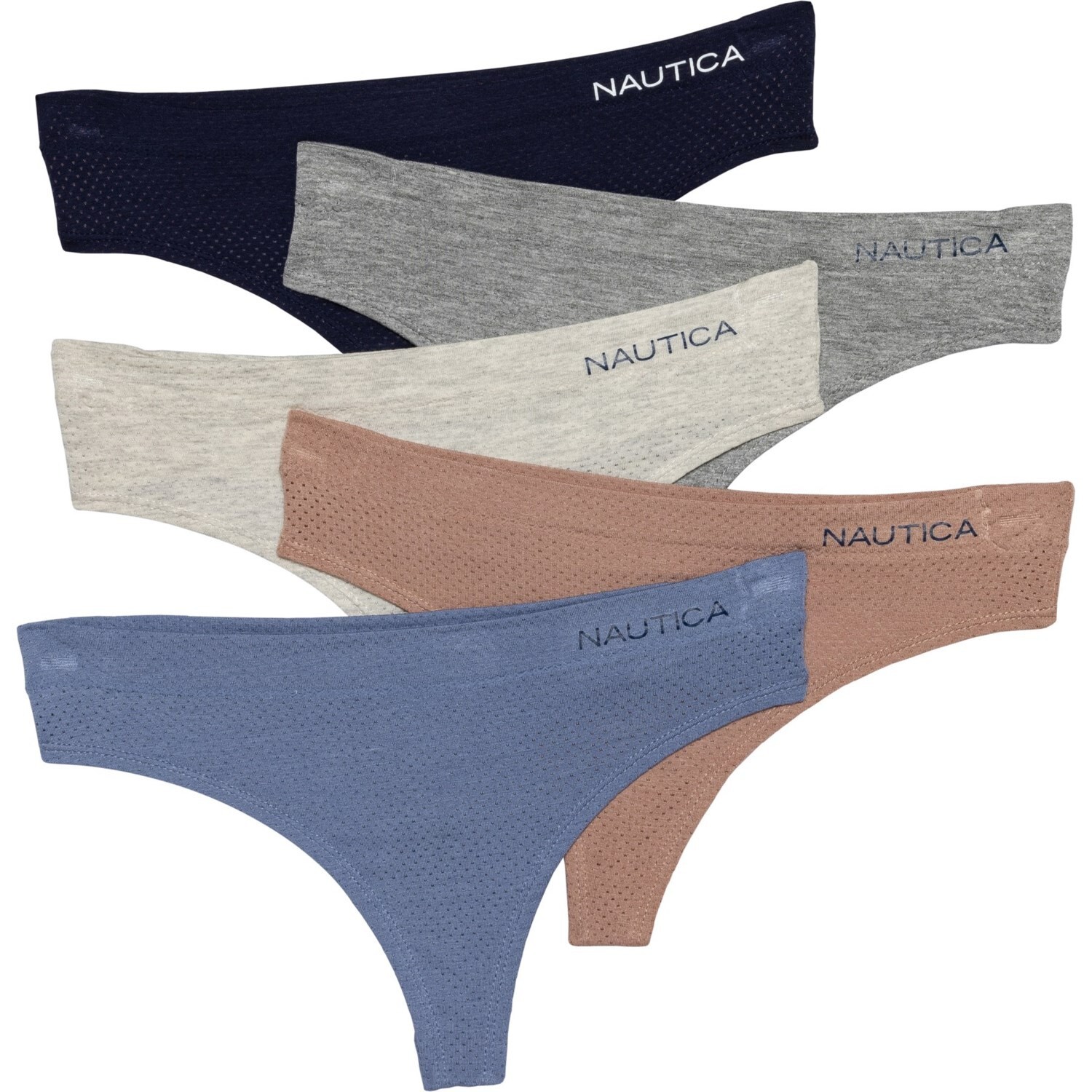 Nautica XL Winter Colors Logo Mesh Stretch Flat Elastic Waistband Thong Panties