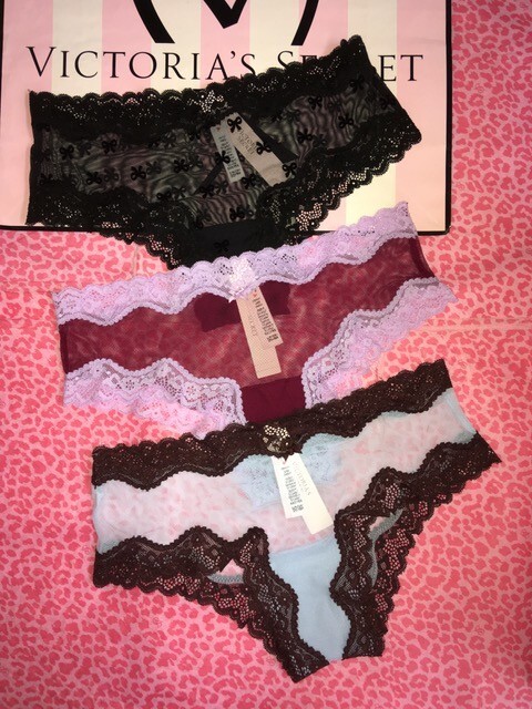 ❤ NWT Victoria’s Secret Tease MESH LACE TRIM CHEEKY Panties -LOT OF 3- NEW Sz S