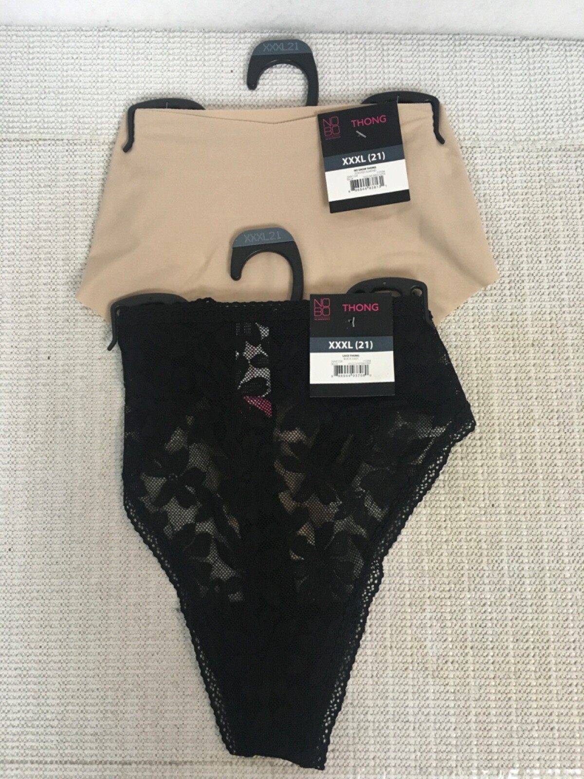 No Boundaries Thong Panties Size XXXL 2 pair Beige and Black Lace New with Tags