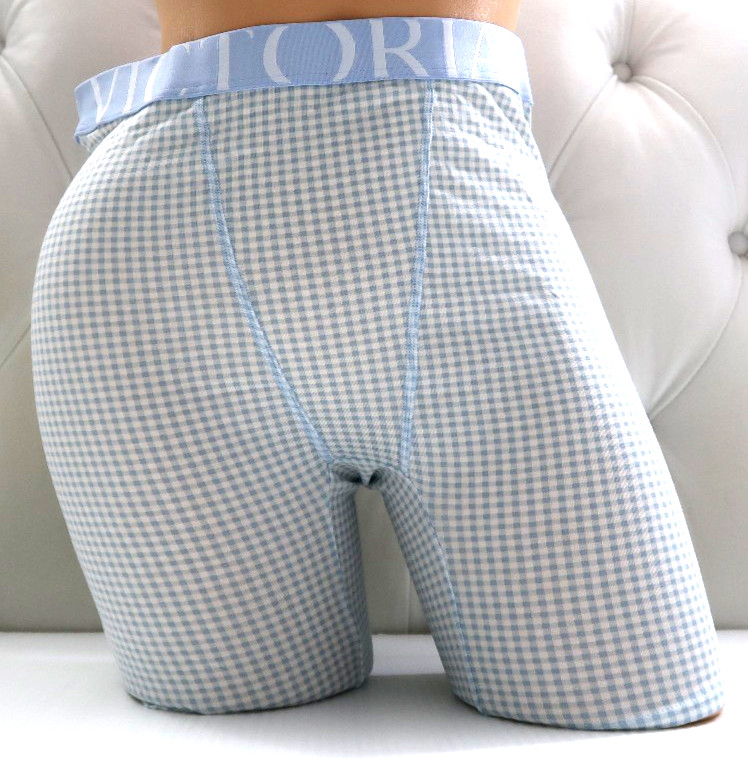 Victoria’s Secret Exploded Logo Cotton/Modal Boxer Brief Panty Blue Gingham NEW