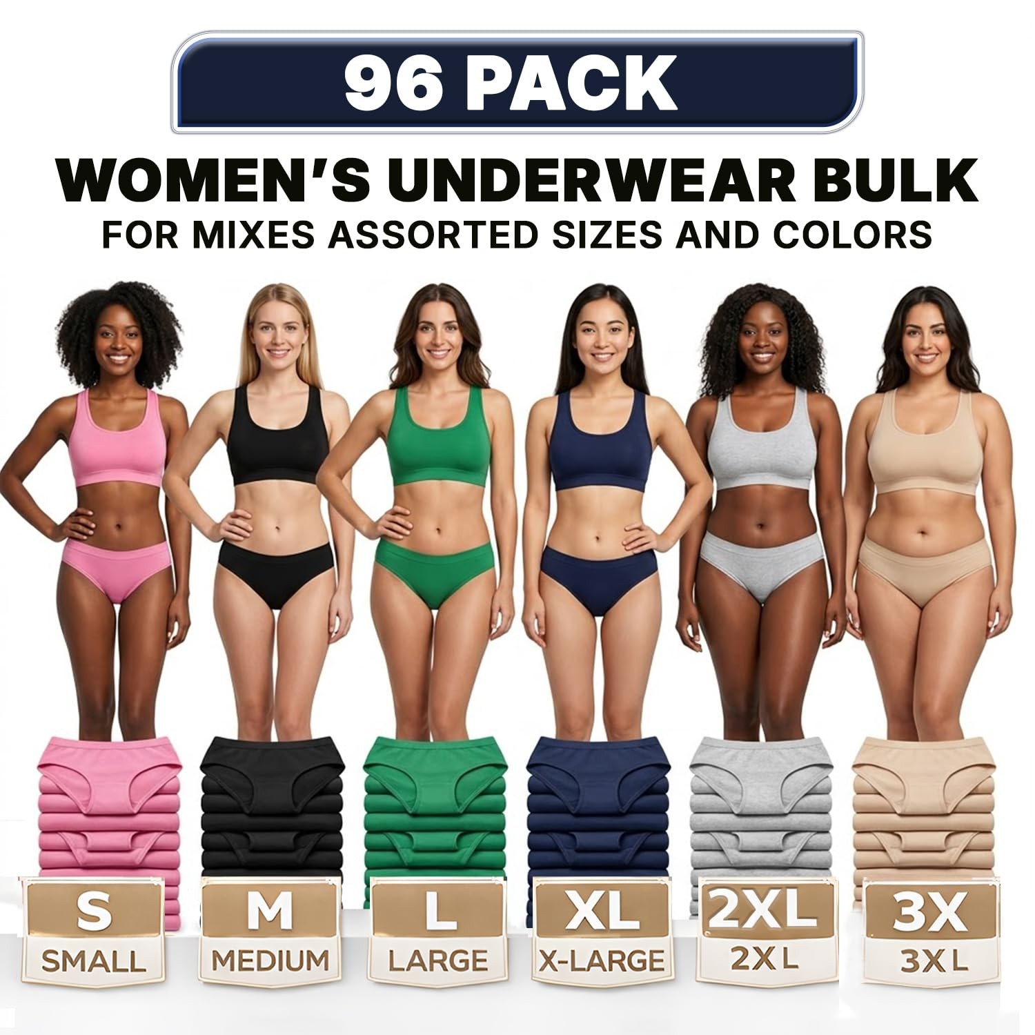 96 Pack of Womens Panties in Bulk, Wholesale Ladies Brief Underwear