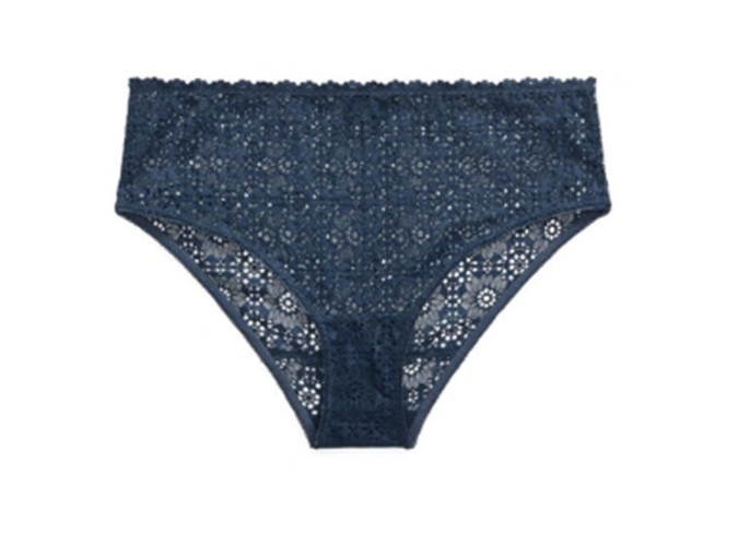 POLO RALPH LAUREN Eyelet Lace Hip Hugger Denim Blue Hipster Panty Women L 7 XL 8