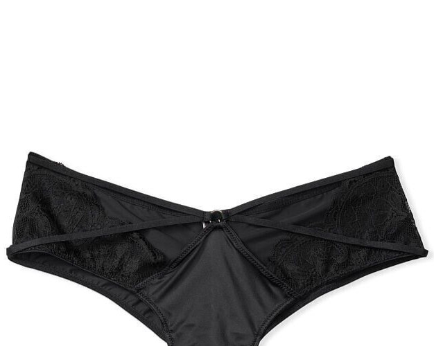 XL Dk NOIR Black Strappy Ring Satin Lace Very Sexy Cheeky Victorias Secret Panty